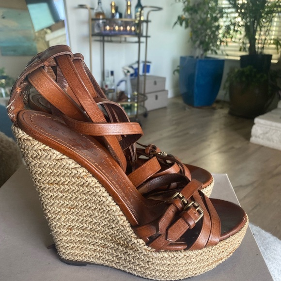 Burberry wedges size 7 with double straps that wrap up your leg. - Picture 2 of 8